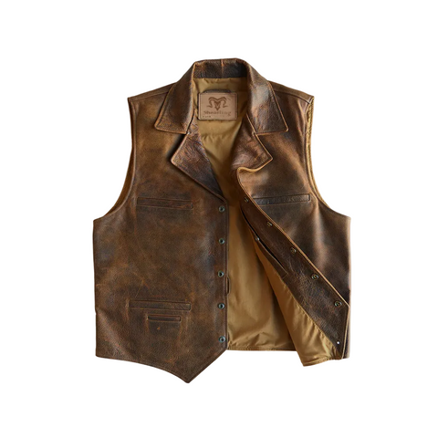 men's brown sheepskin leather vest henrik front view