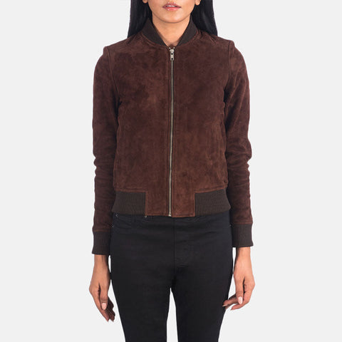 women's brown suede leather jacket vivienne front view