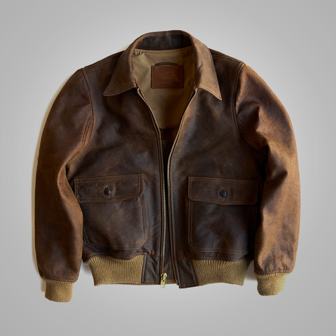 • brown raf aviator leather jacket mens front view
