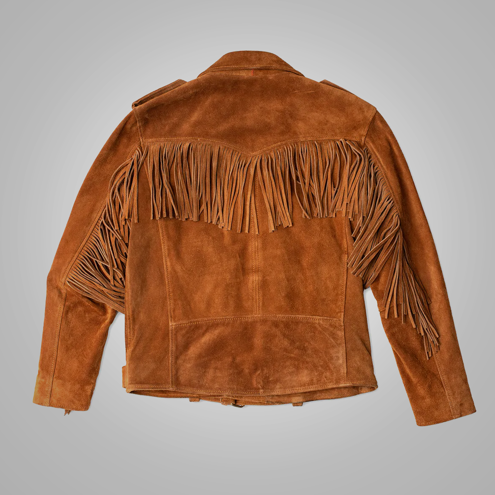 men's brown fringe suede leather jacket armand side angle