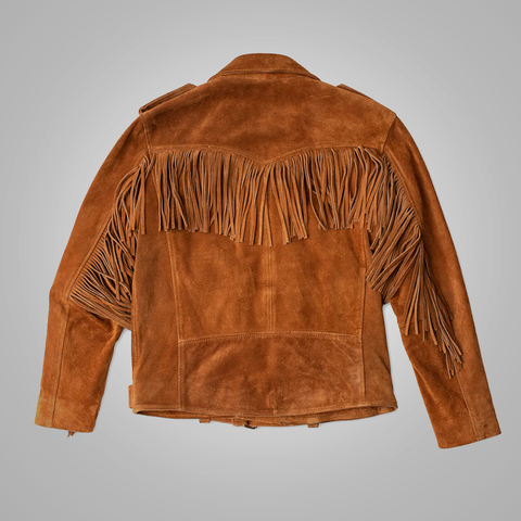 men's brown fringe suede leather jacket armand side angle