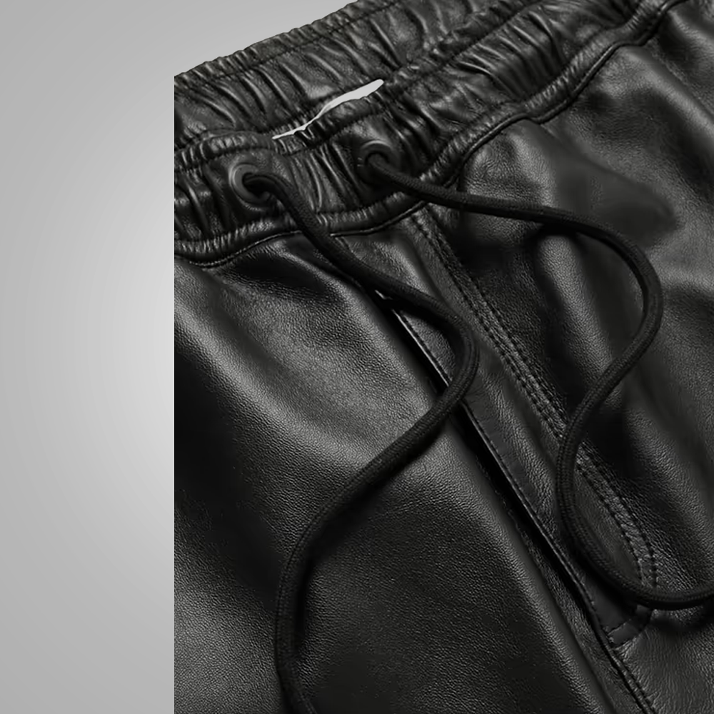 men’s black sheepskin leather pants back view