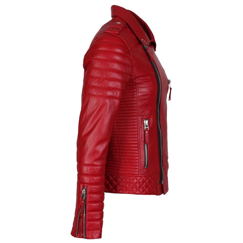 Men Supreme Red Biker Fashion Leather Jacket - AMSEL LEATHERS