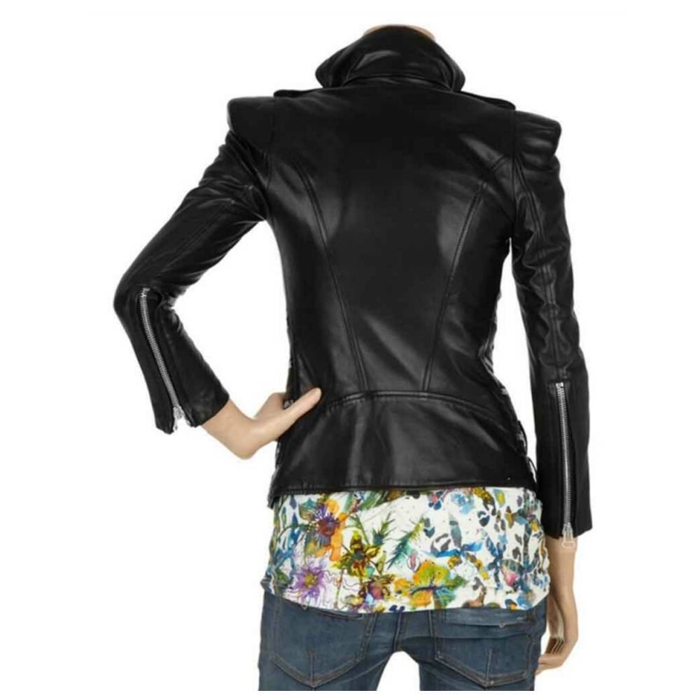 Military Black Leather Women Fashion Zipper Jacket - AMSEL LEATHERS