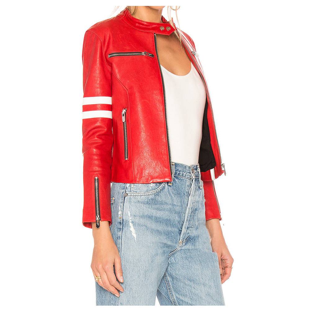 Womens Short Body Red Leather Fashion Jacket - AMSEL LEATHERS