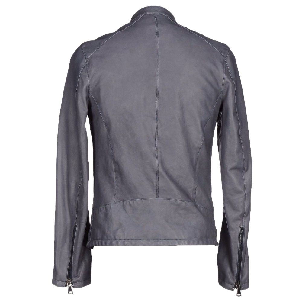 Men Slim Fit Grey Motorcycle USA Leather Jacket - AMSEL LEATHERS