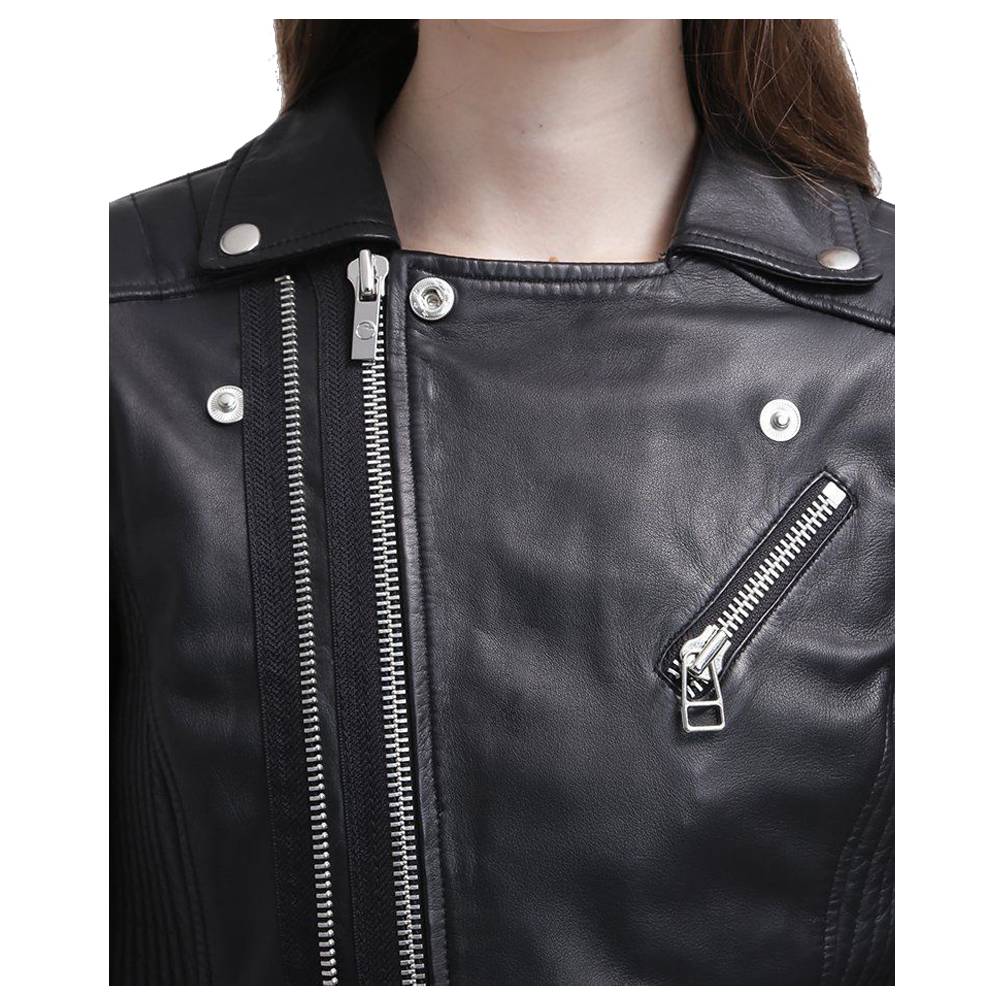 WOMEN SLIM FIT BLACK GENUINE LEATHER JACKET INNOVATIVE DESIGN LEATHER JACKET - AMSEL LEATHERS