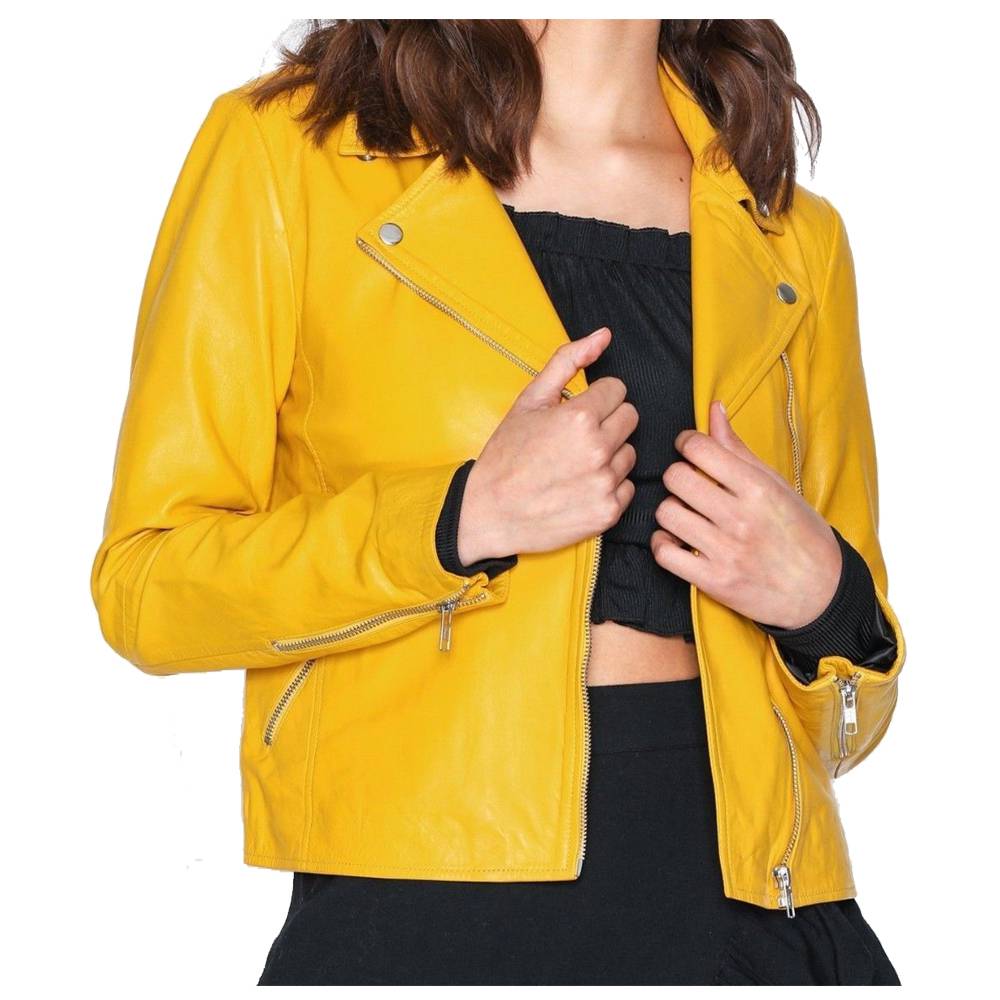 Yellow Retro Women Fashion Leather Jacket - AMSEL LEATHERS