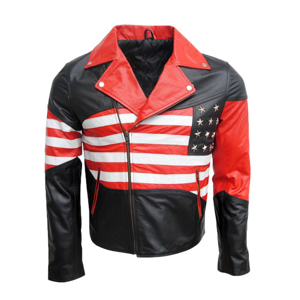 Men American flag Biker Leather Jacket - AMSEL LEATHERS