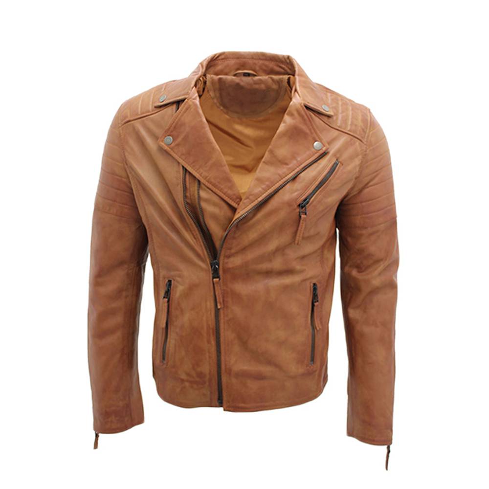 Men Brown LAPEL Quality Motorcycle Leather Jacket - AMSEL LEATHERS