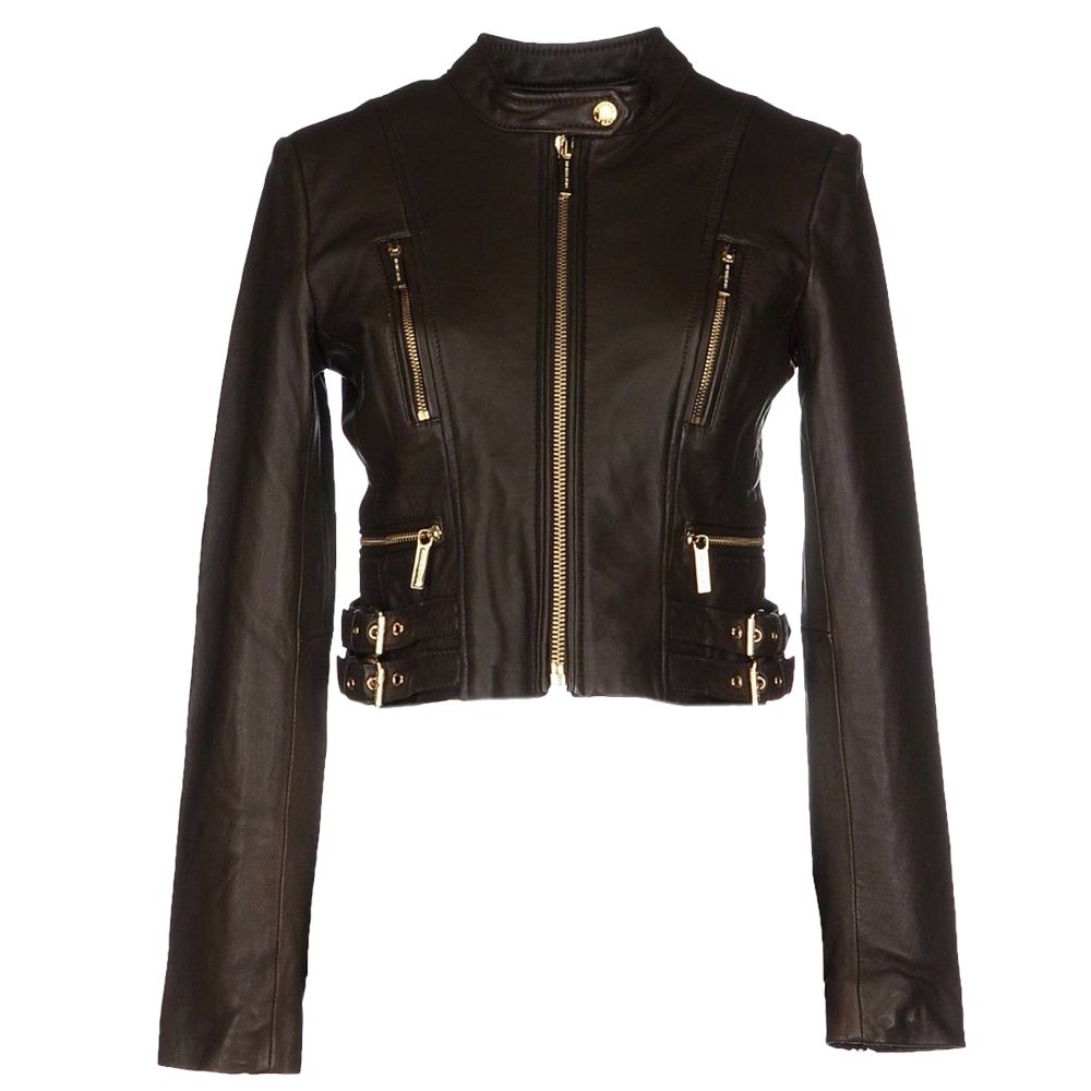 Women Golden Vintage Zipper Biker Leather Jacket - AMSEL LEATHERS