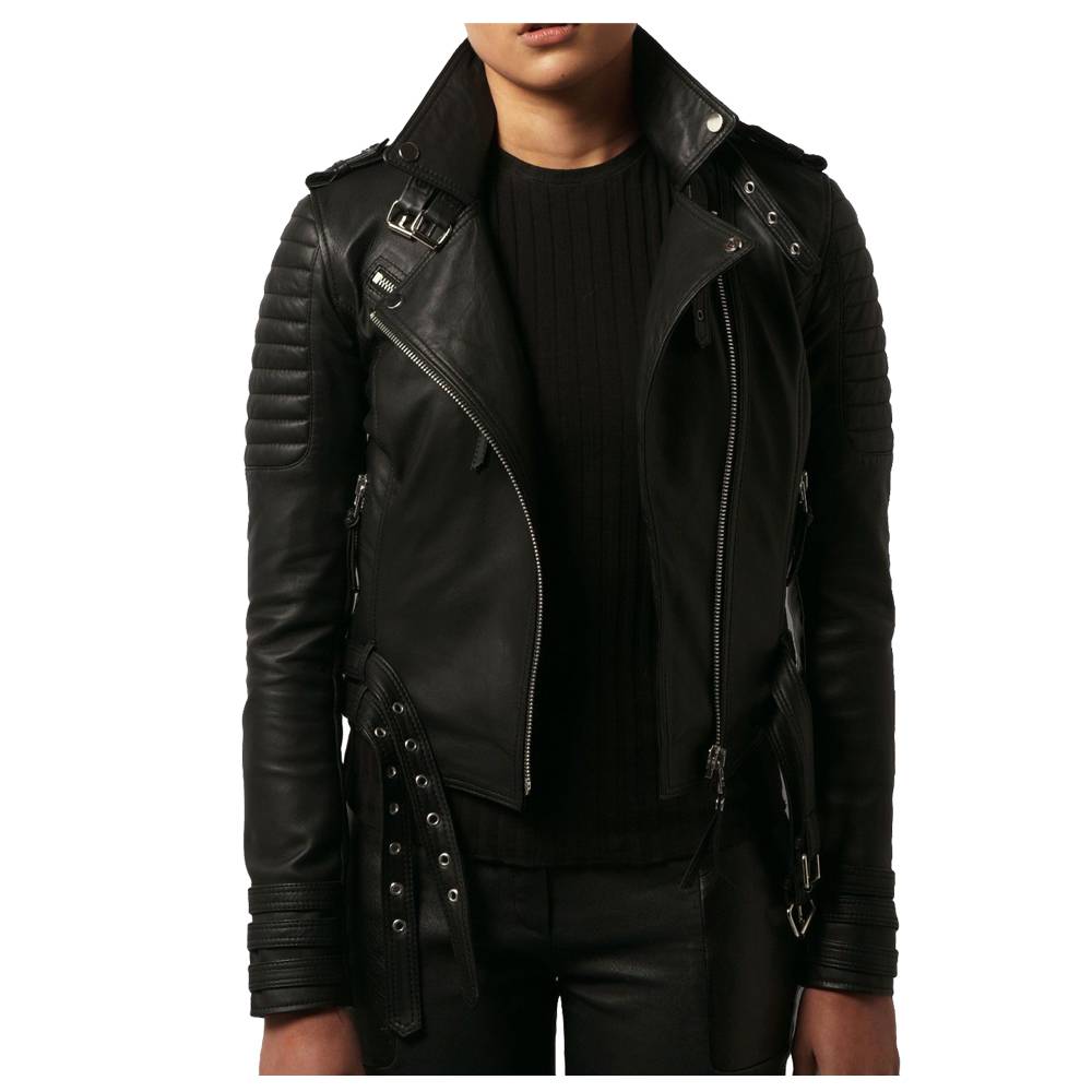 WOMEN WAIST BELTED MOTO SLIM FIT BIKER JACKET LAMBSKIN BIKER JACKET - AMSEL LEATHERS