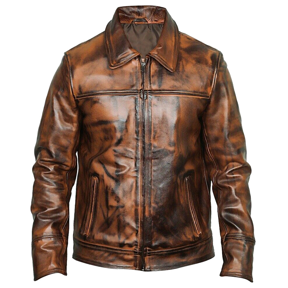 Men Vintage Biker Vax Genuine Leather Jacket - AMSEL LEATHERS