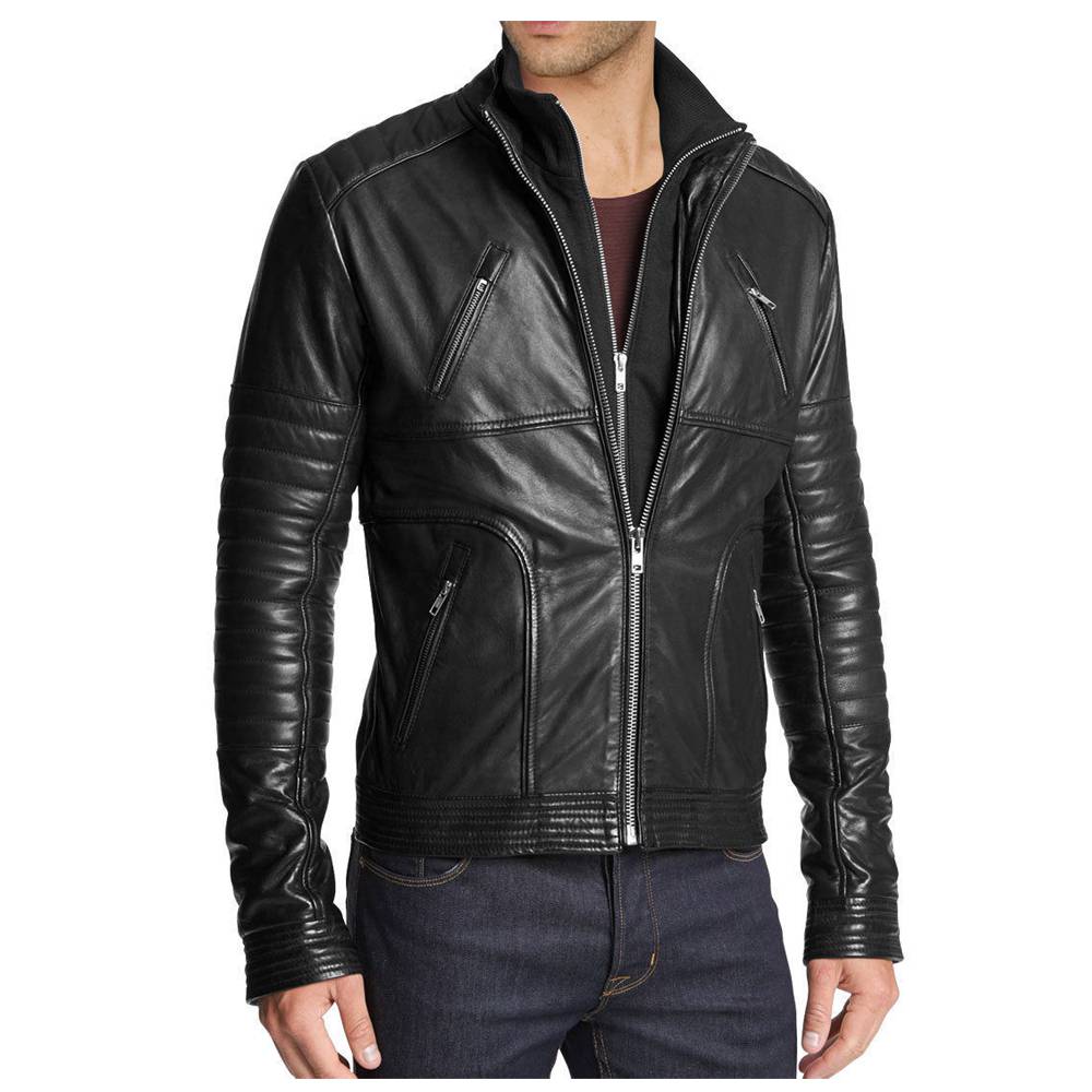 Men Zipper Fashion Black Leather Jacket - AMSEL LEATHERS