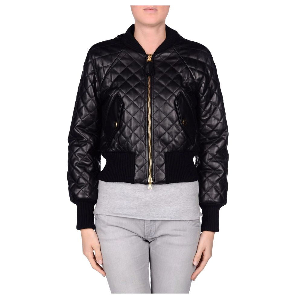 Women Bomber Stunning Fashion Black Leather Jacket - AMSEL LEATHERS