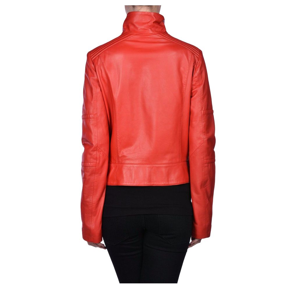 Women Red Slim Fit Fashion Leather Jacket - AMSEL LEATHERS