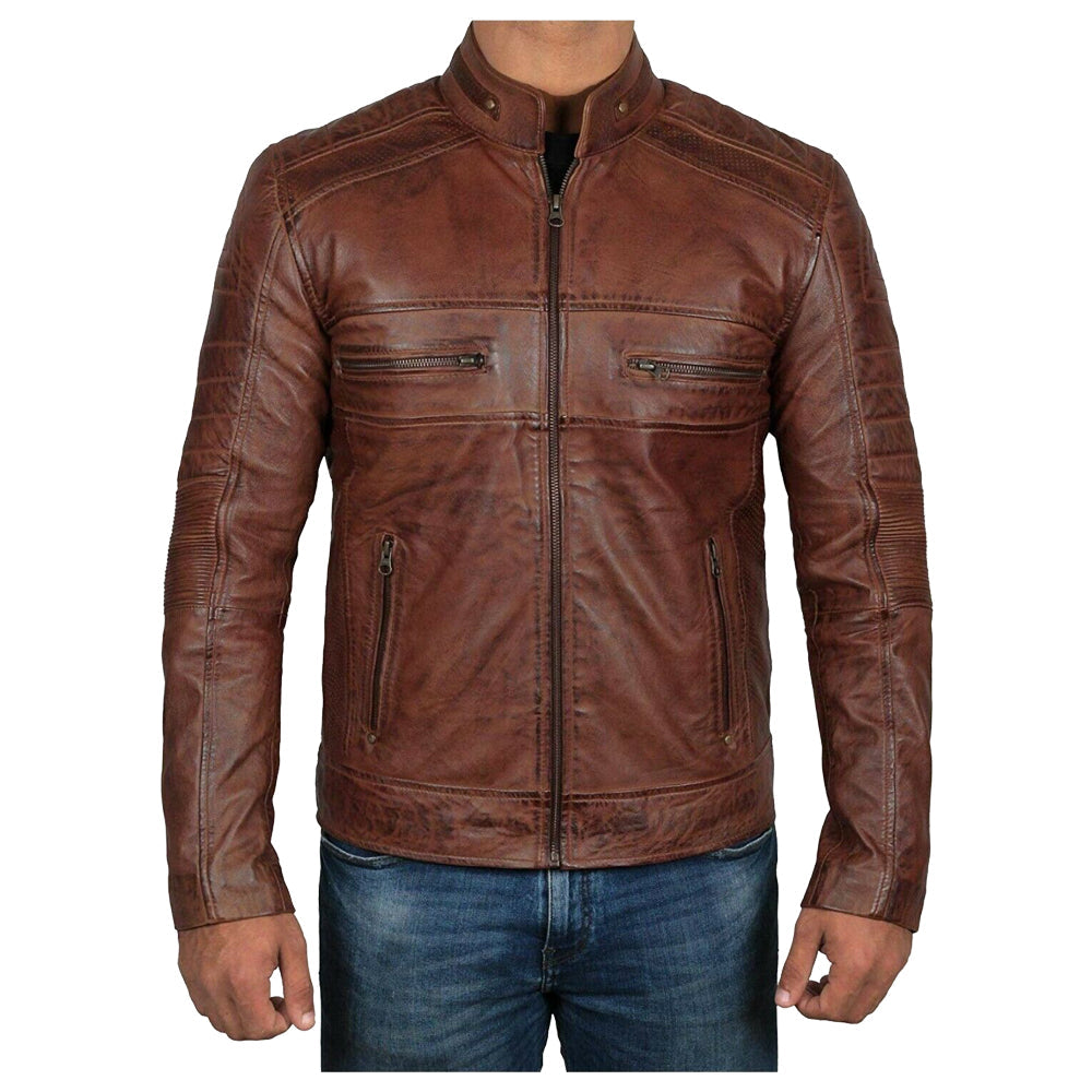 Men Oxblood Bomber Wax Leather Jacket - AMSEL LEATHERS