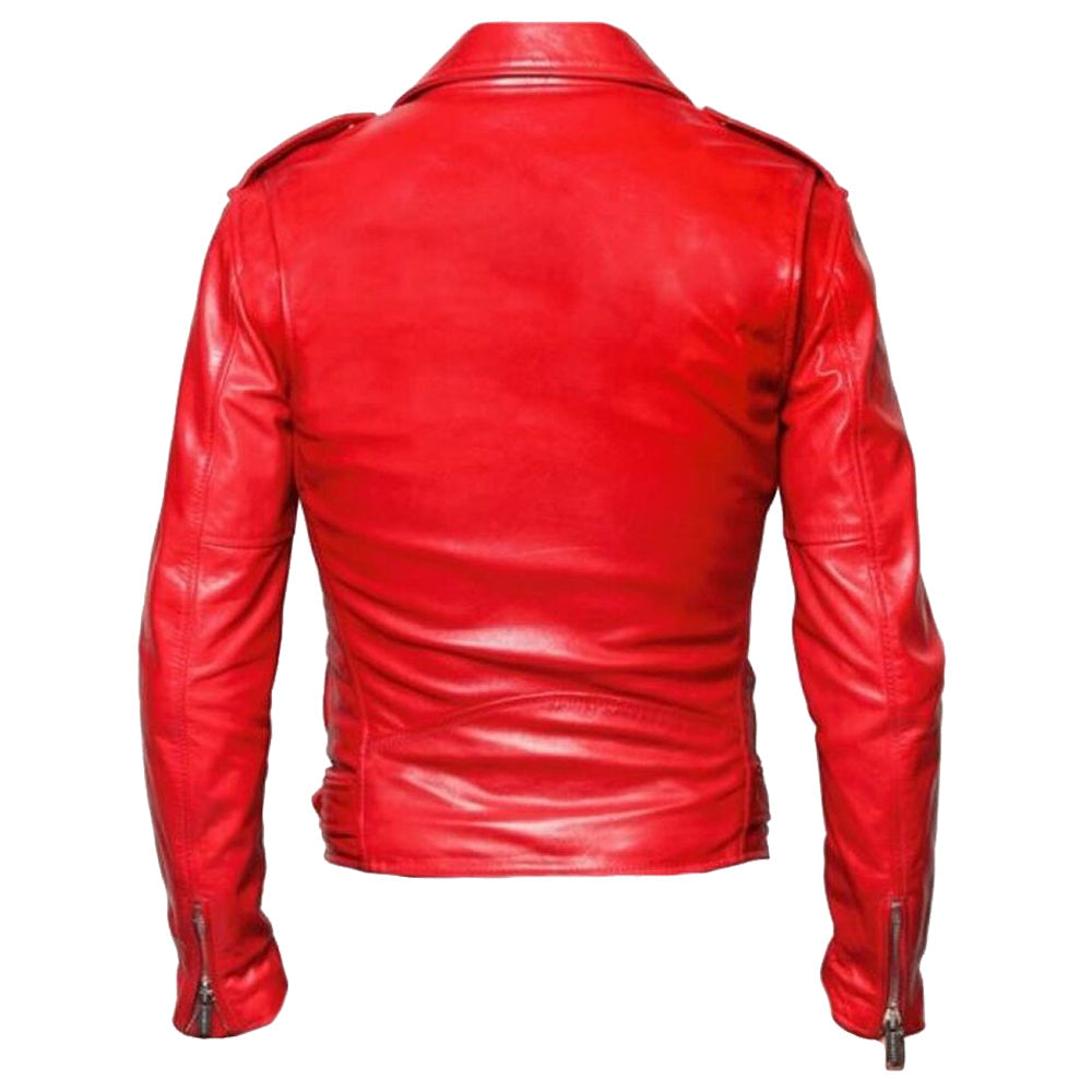 Men Red Classic Motorbike Leather Jacket - AMSEL LEATHERS