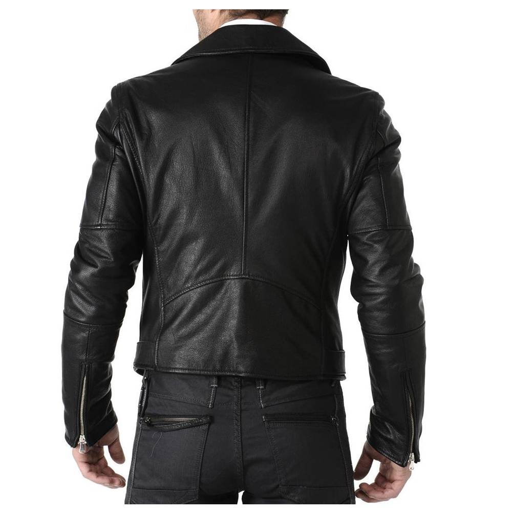 Men Classic Motorcycle Leather Jacket Black Belt - AMSEL LEATHERS