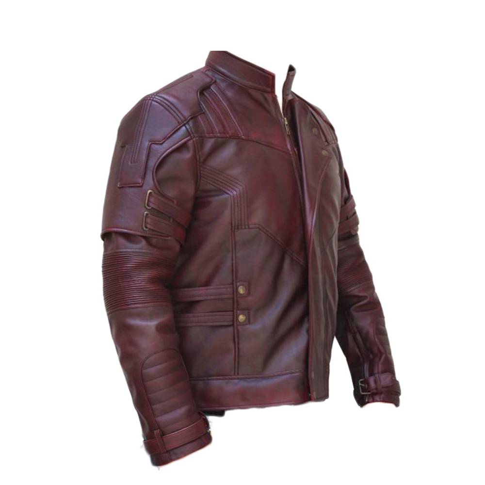 Men Burgundy Lapel Strips Military Leather Jacket - AMSEL LEATHERS