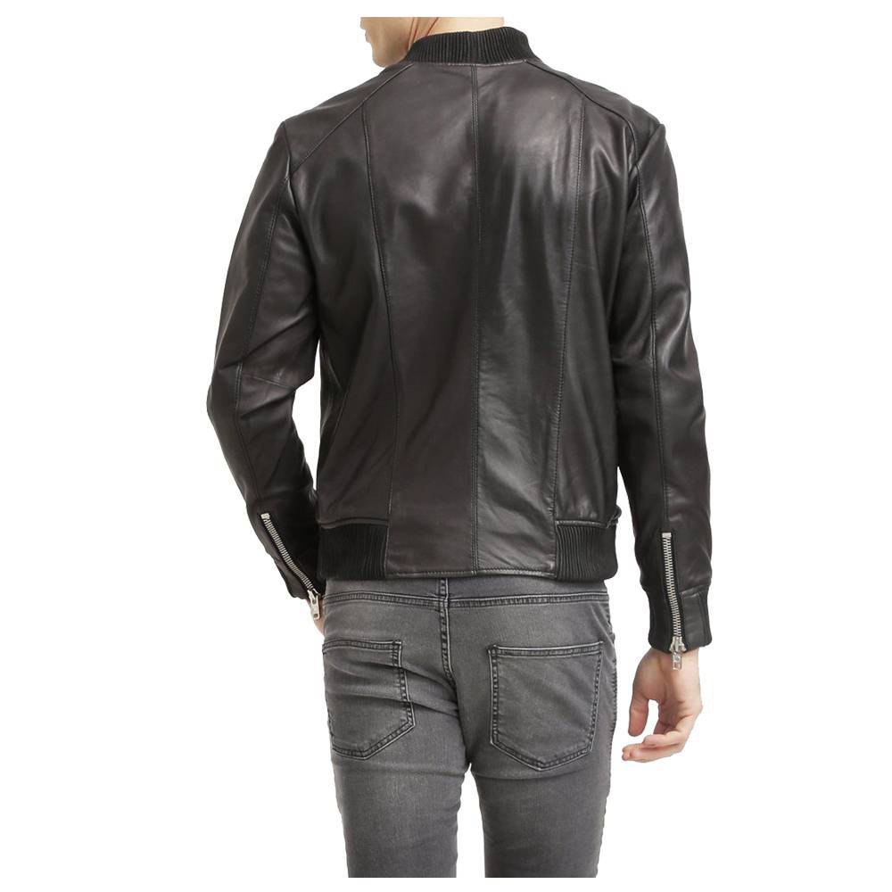 Men Black Bomber Leather Jacket - AMSEL LEATHERS