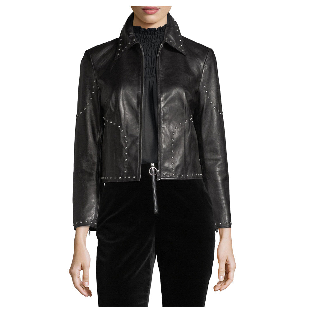 Women Pins Army Leather Zipper Jacket - AMSEL LEATHERS