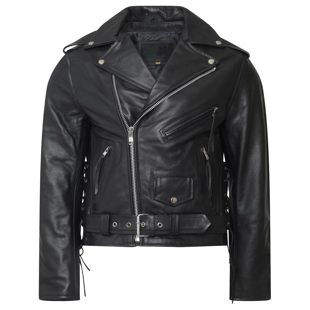 Men Classic Motorcycle Genuine Leather Lace Brando Jacket - AMSEL LEATHERS