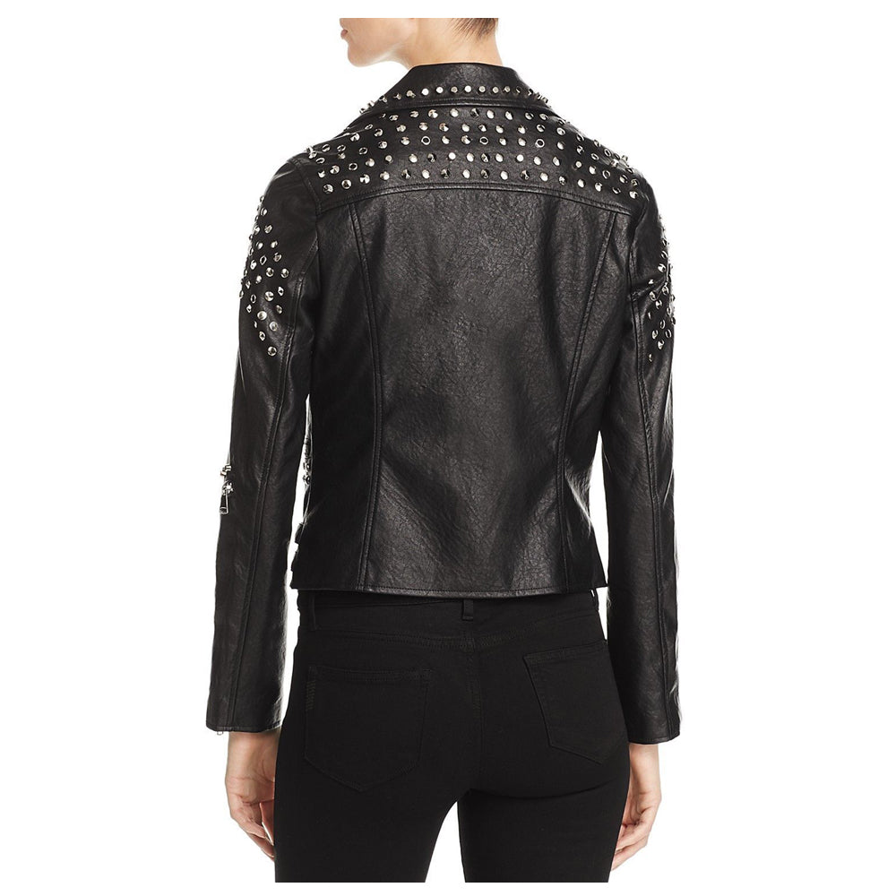 Women Lambskin Leather Stud Pin Biker Jacket - AMSEL LEATHERS