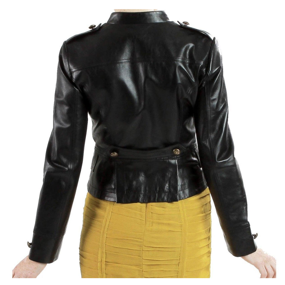 Women Short Body Military Lambskin Leather Jacket - AMSEL LEATHERS