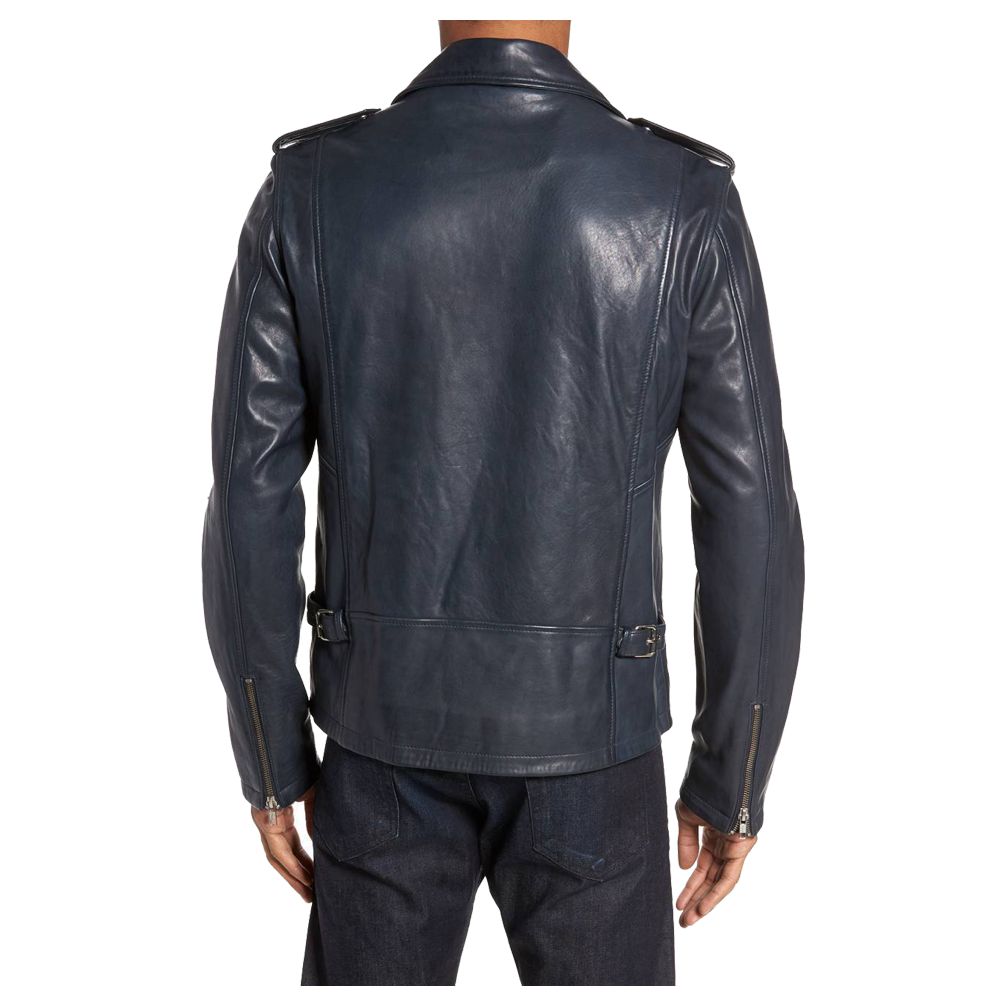 Dark Blue Biker Fashion Jacket - AMSEL LEATHERS