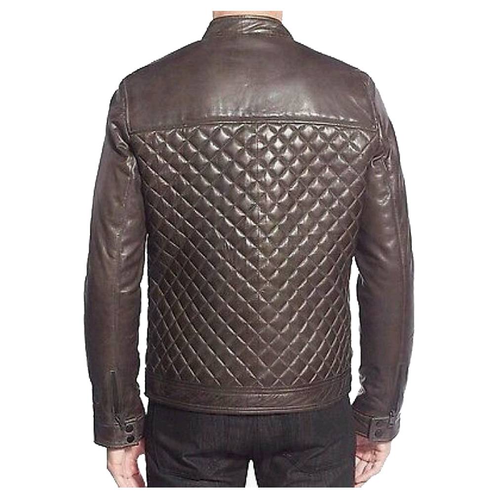 Men Cafe Racer Diamond Bomber Leather Jacket - AMSEL LEATHERS