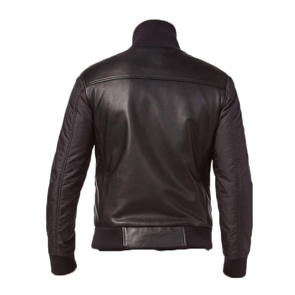 High Neck Bomber Mens Leather Jacket - AMSEL LEATHERS