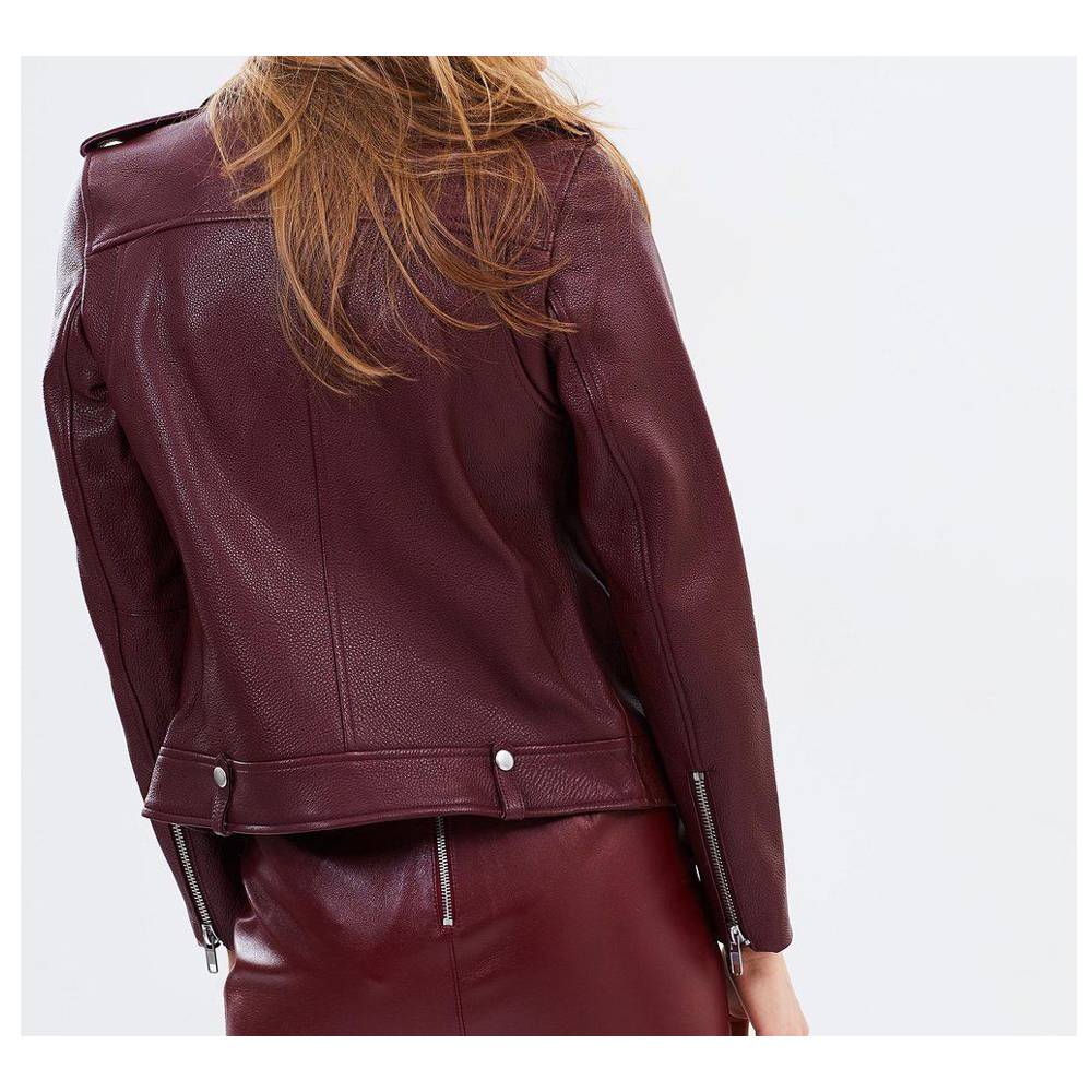 WOMENS BURGUNDY LEATHER BIKER JACKET MOTORCYCLE LAMBSKIN JACKET - AMSEL LEATHERS