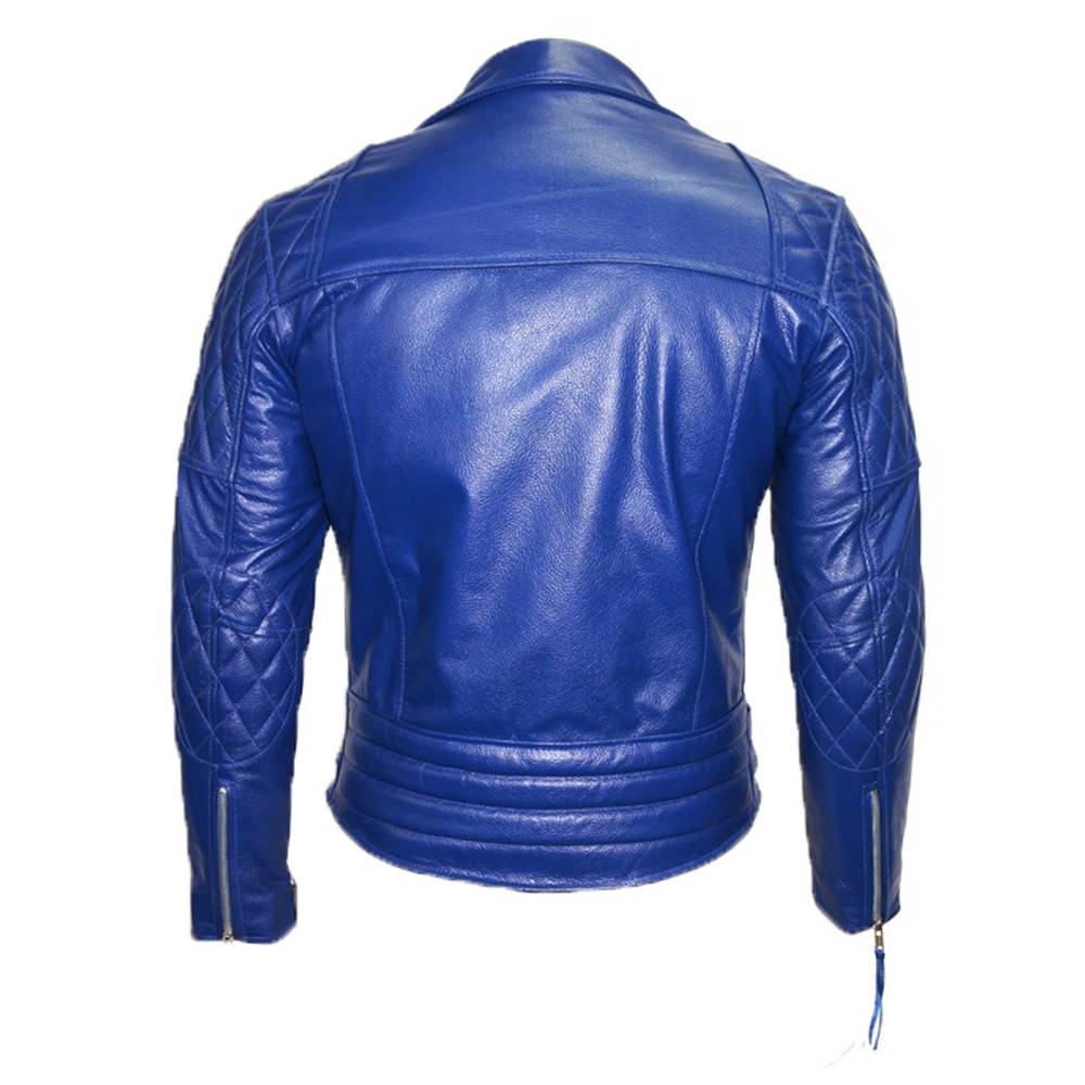 Electric Blue USA Cafe Racer Moto Leather Jacket - AMSEL LEATHERS