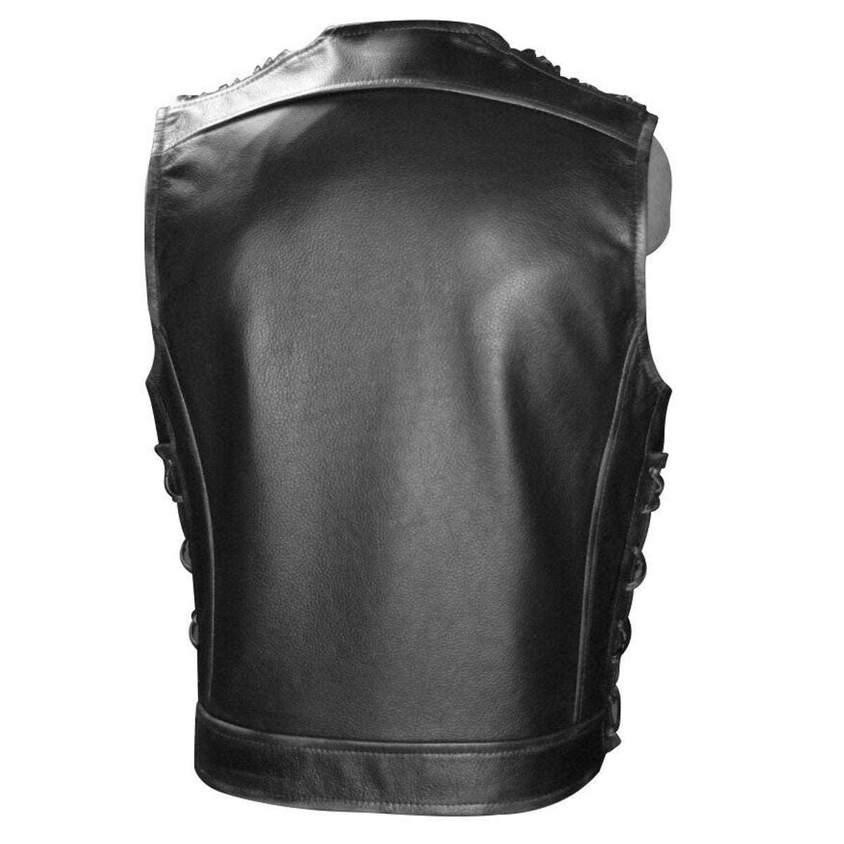 Classic Black Leather Motorcycle Vest - AMSEL LEATHERS