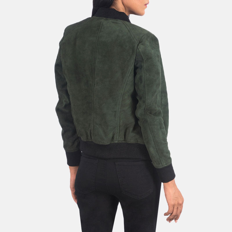 women's green suede leather jacket isolde side angle