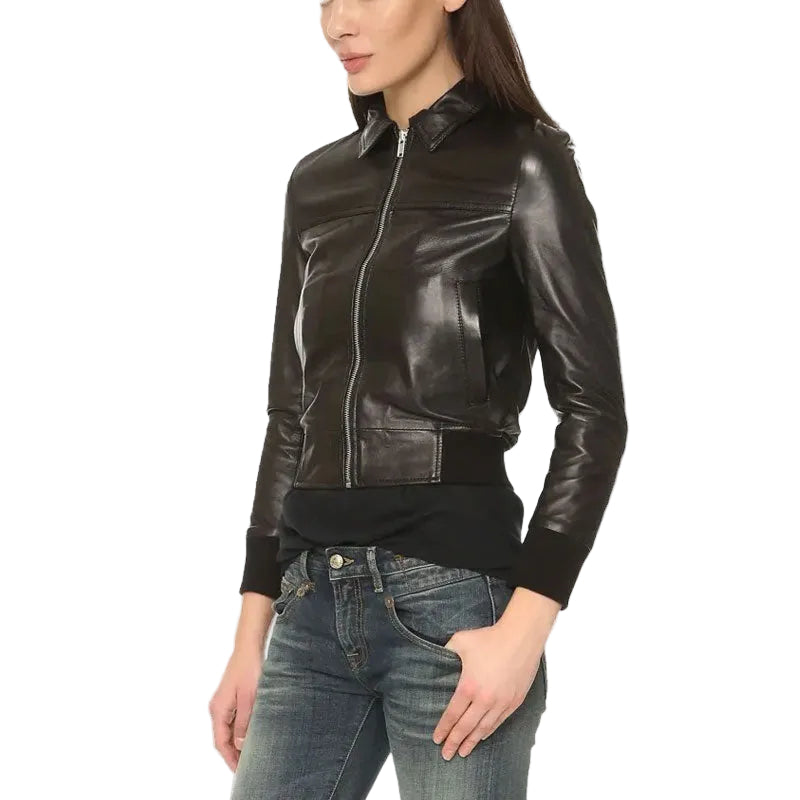 women's black leather shirt margot side angle