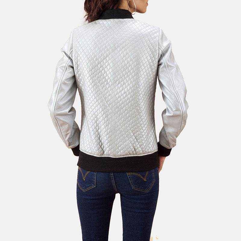 women's silver leather bomber jacket margot side angle