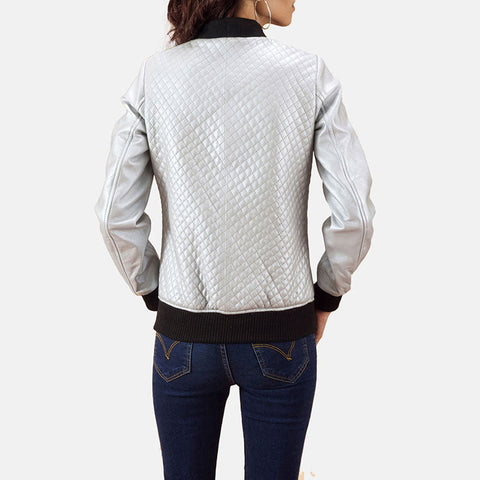 women's silver leather bomber jacket margot side angle
