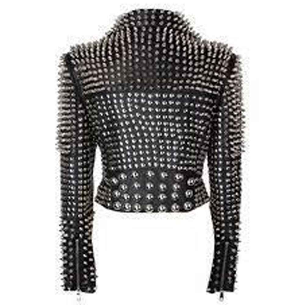 Women Heavy Metal Studs Punk Leather Jacket - AMSEL LEATHERS