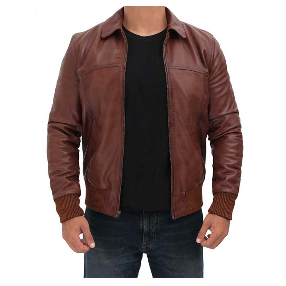 Mens Dark Brown Bomber Distressed Leather Jacket - AMSEL LEATHERS