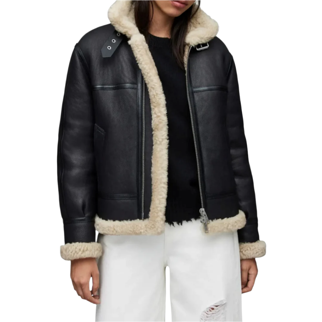 B-3 Aviator RAF Black Shearling Leather Jacket – Classic & Warm