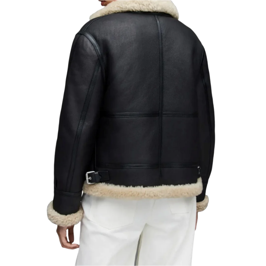 B-3 Aviator RAF Black Shearling Leather Jacket – Classic & Warm