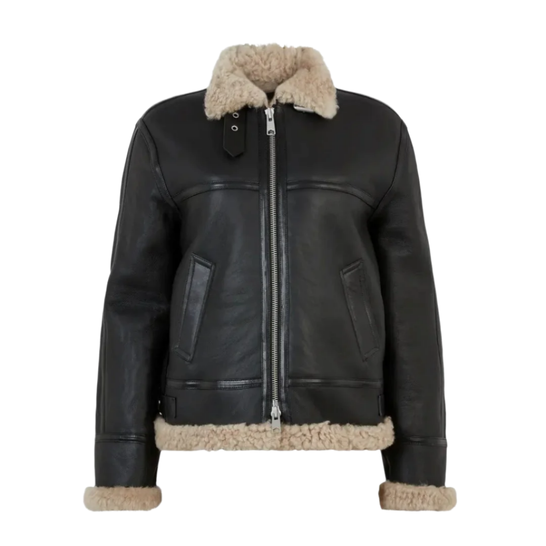 B-3 Aviator RAF Black Shearling Leather Jacket – Classic & Warm