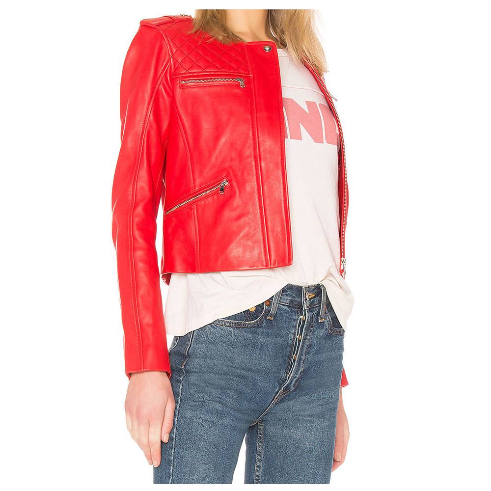 Women Red Leather Motorcycle Jacket - AMSEL LEATHERS