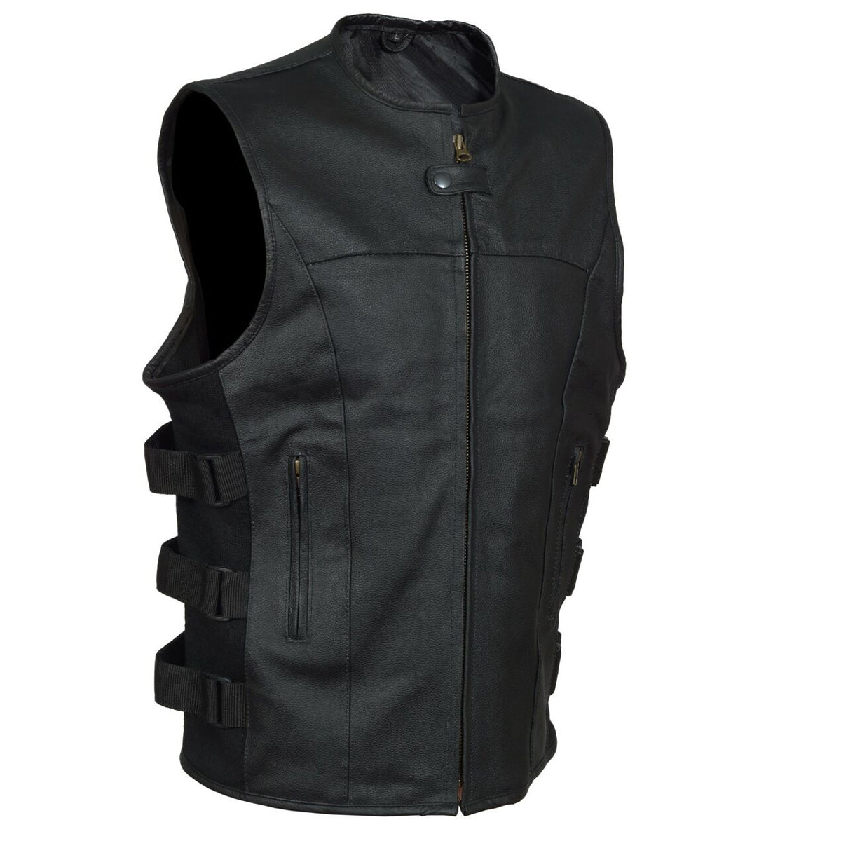 Men S.W.A.T Style Motorcycle Leather Vest - AMSEL LEATHERS