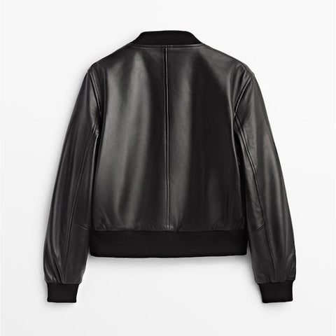 • sheepskin bomber jacket ribbed collar detail
