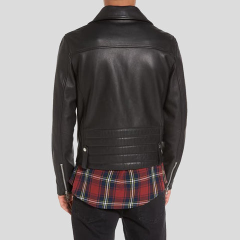 men's black lambskin leather bomber jacket tristan side angle