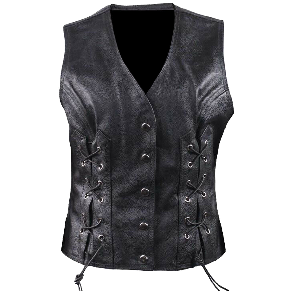 Women Side Laces Biker Leather Waistcoat - AMSEL LEATHERS