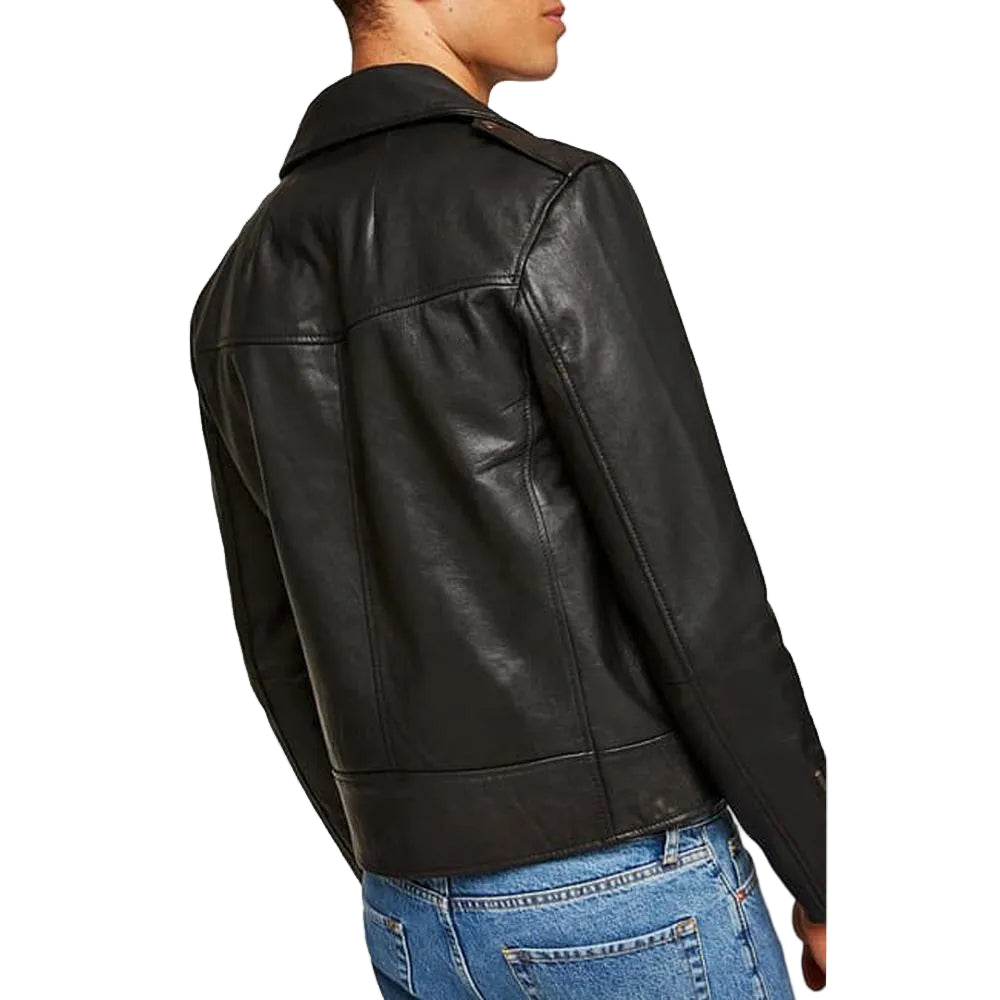 men's black lambskin leather bomber jacket ronan side angle